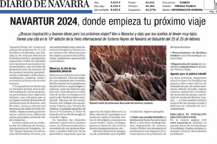 Fotografía del pantallazo de la noticia en la edición impresa del Diario de Navarra