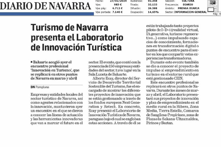 Fotografía del pantallazo de la noticia en la edición impresa del Diario de Navarra