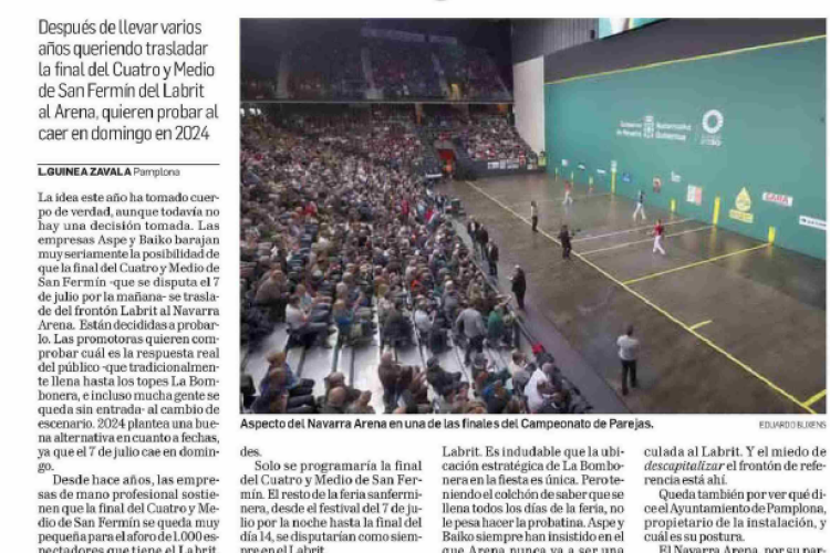 Fotografía del pantallazo de la noticia en la edición impresa del Diario de Navarra
