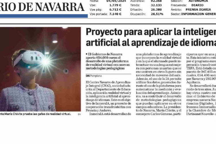 Fotografía del pantallazo de la noticia en la edición impresa del Diario de Navarra