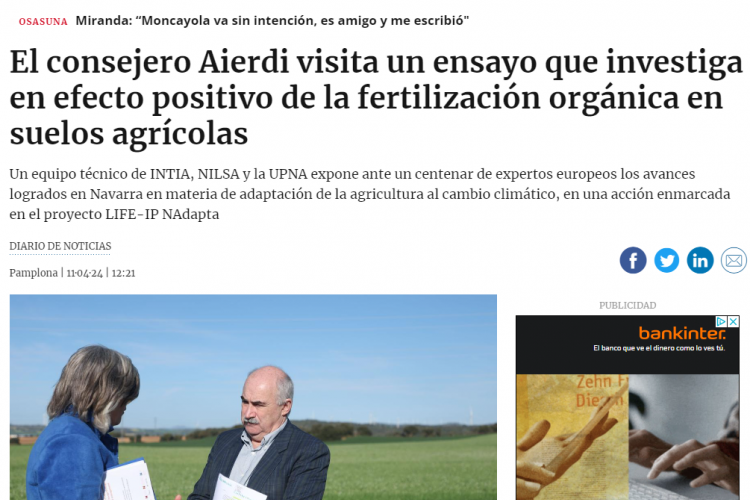 Fotografía del pantallazo de la noticia en la edición online del Diario de Noticias