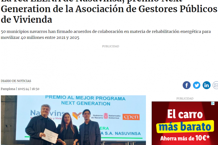 Fotografía del pantallazo de la noticia en la edición online del Diario de Noticias