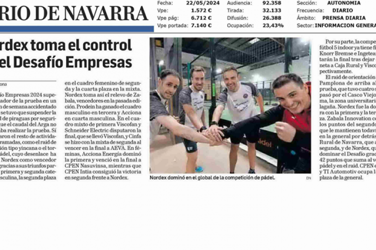 Fotografía del pantallazo de la noticia en la edición impresa del Diario de Navarra