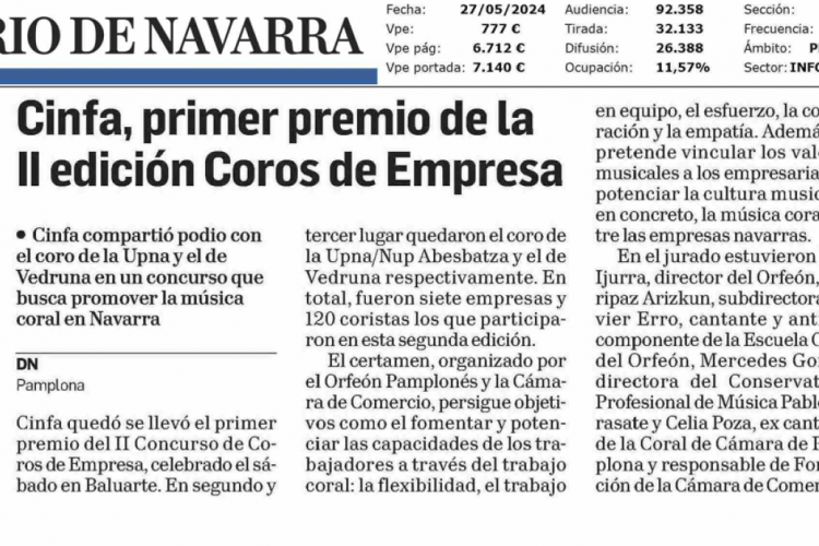 Fotografía del pantallazo de la noticia impresa en Diario de Navarra