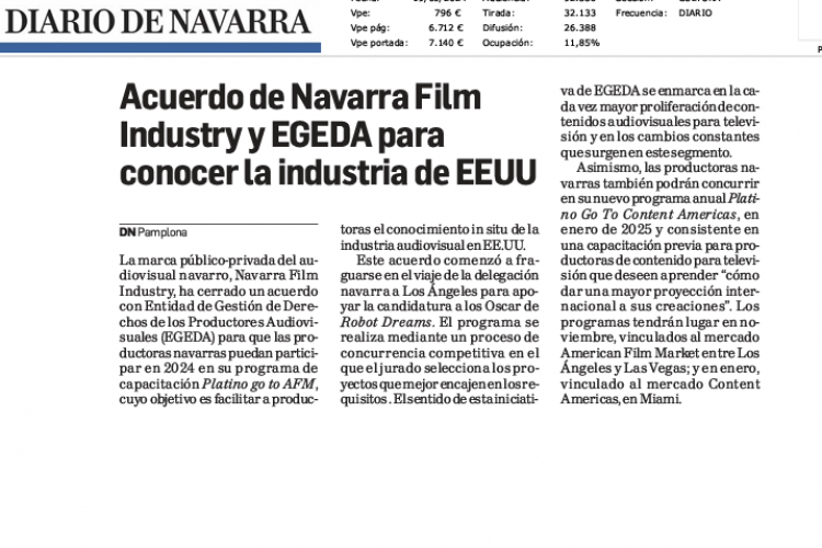 Fotografía del pantallazo de la noticia en la edición impresa del Diario de Navarra