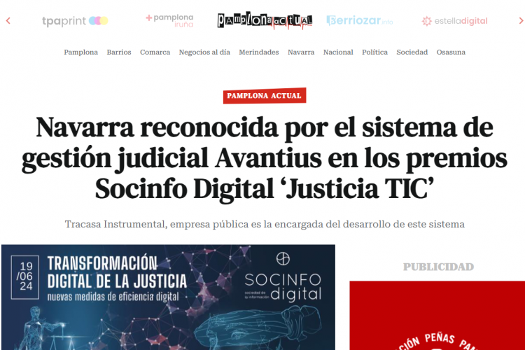 Fotografía del pantallazo de la noticia en la edición online de Pamplona Actual 