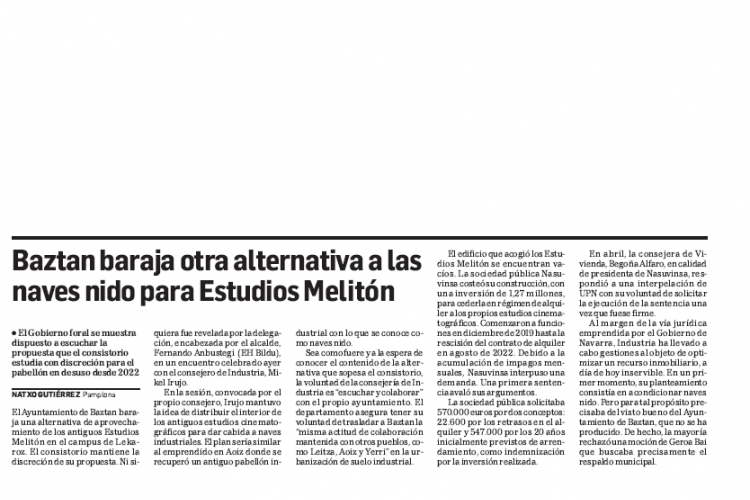 Fotografía del pantallazo de la noticia en la edición impresa de Diario de Navarra