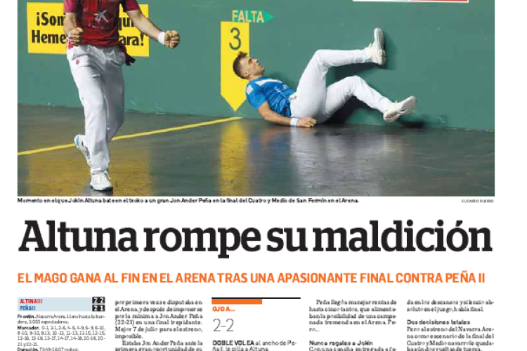 Fotografía del pantallazo de la noticia en la edición impresa del Diario de Navarra