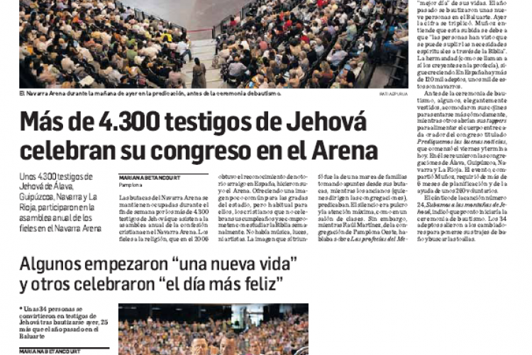 Fotografía del pantallazo de la noticia en la edición impresa del Diario de Navarra