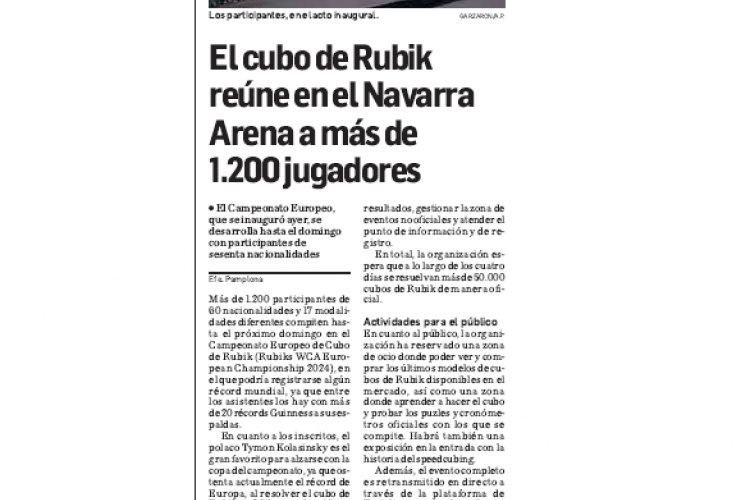 Fotografía del pantallazo de la noticia en la edición impresa del Diario de Navarra