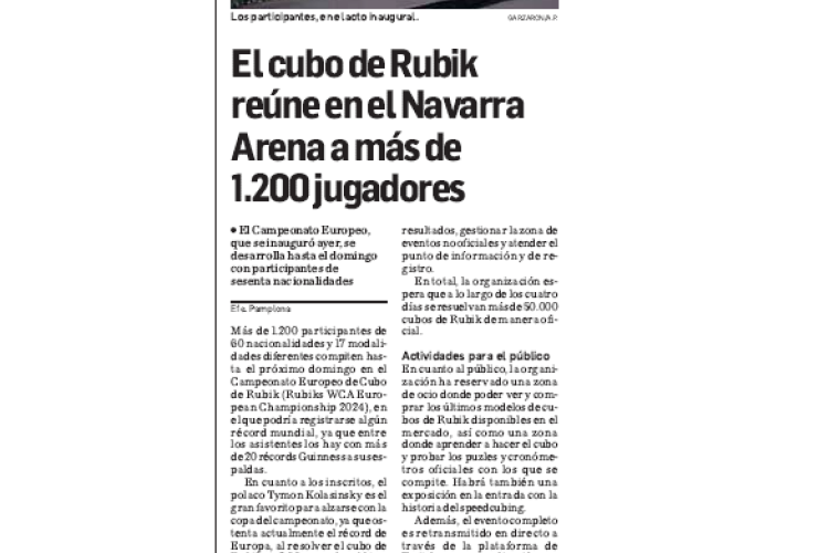 Fotografía del pantallazo de la noticia en la edición impresa del Diario de Navarra