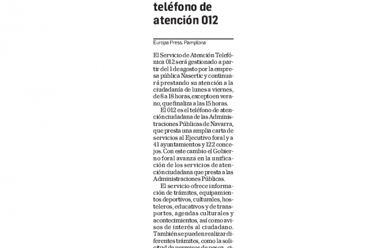 Fotografía del pantallazo de la noticia en la edición impresa del Diario de Navarra