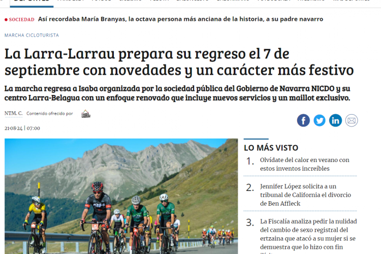Fotografía del pantallazo de la noticia en la edición digital de Diario de Noticias