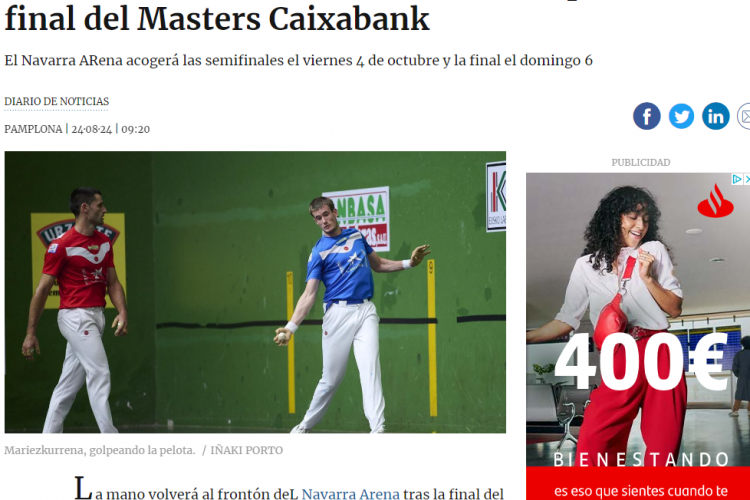 Fotografía del pantallazo de la noticia en la edición digital de Diario de Noticias