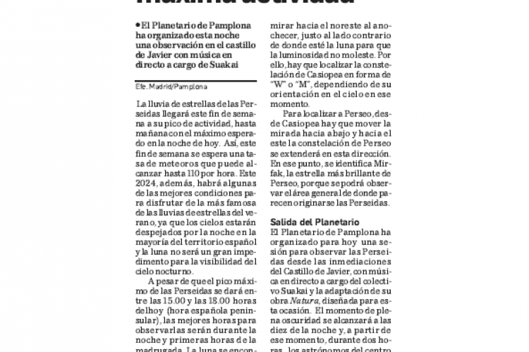 Fotografía del pantallazo de la noticia en la edición impresa del Diario de Navarra