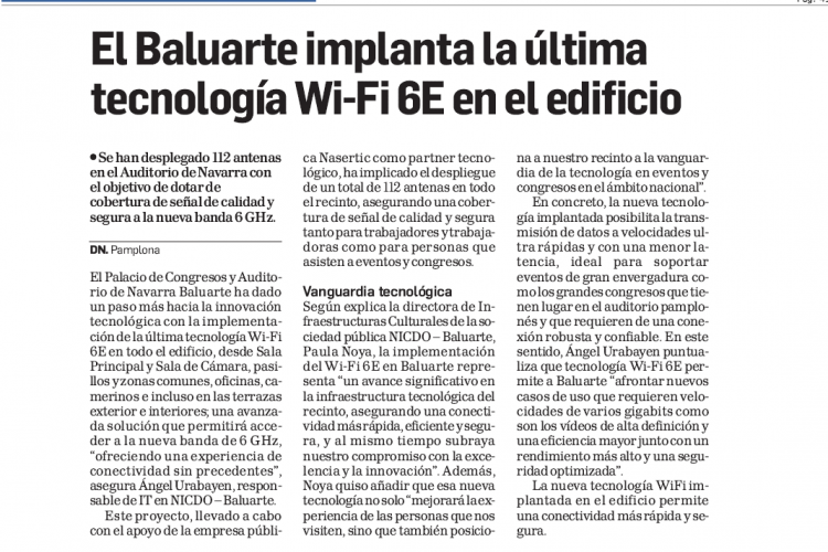 Fotografía del pantallazo de la noticia en la edición impresa de Diario de Navarra