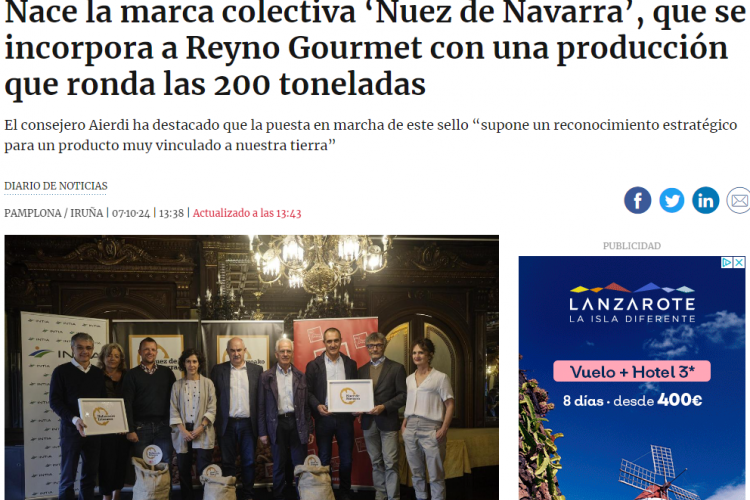 Fotografía del pantallazo de la noticia en la edición online de Diario de Noticias