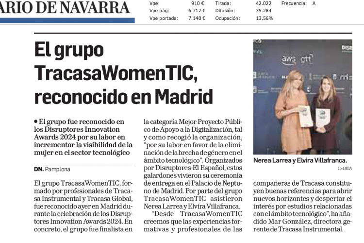 Fotografía del pantallazo de la noticia en la edición impresa de Diario de Navarra