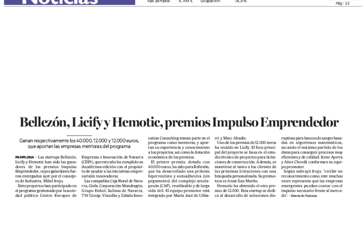 Fotografía del pantallazo de la noticia en la edición impresa de Diario de Noticias 
