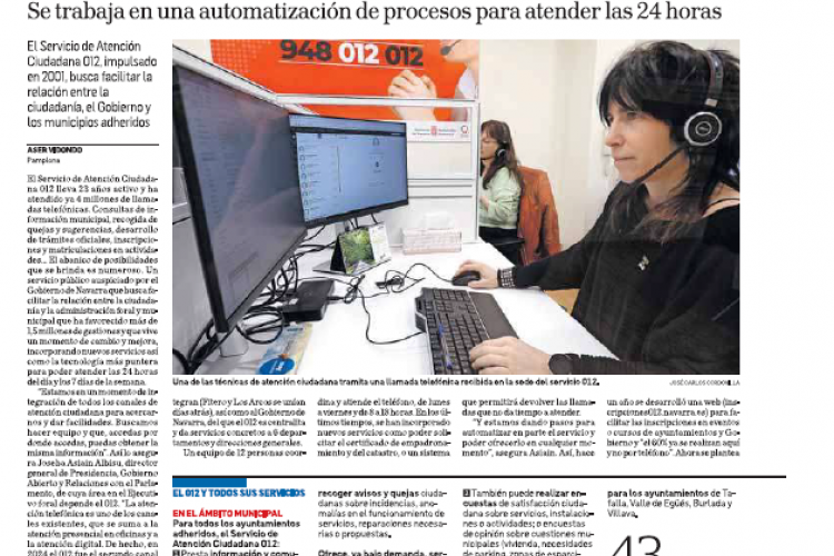 Fotografía del pantallazo de la noticia en la edición impresa del Diario de Navarra