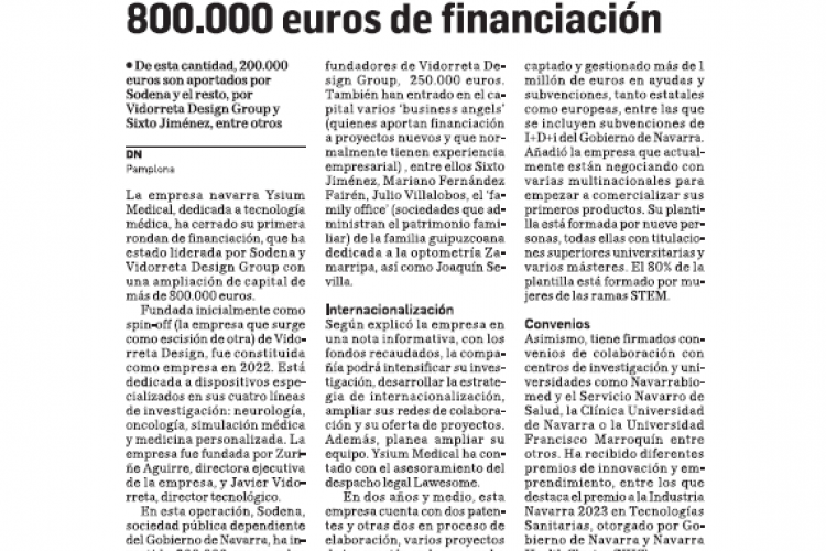 Fotografía del pantallazo de la noticia en la edición impresa del Diario de Navarra