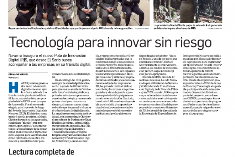 Fotografía del pantallazo de la noticia en la edición impresa de Diario de Navarra