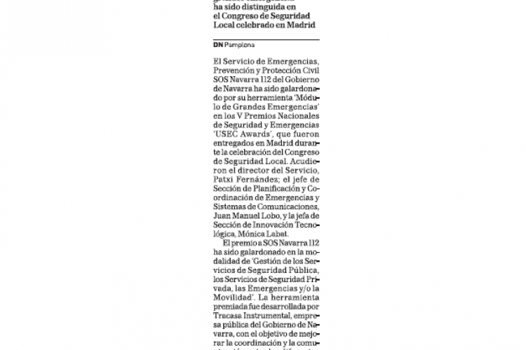 Fotografía del pantallazo de la noticia en la edición impresa de Diario de Navarra