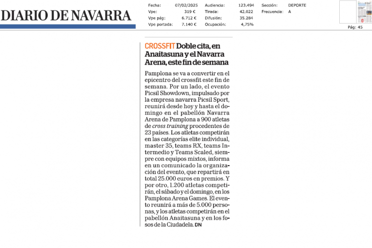 Fotografía del pantallazo de la noticia en la edición impresa de Diario de Navarra