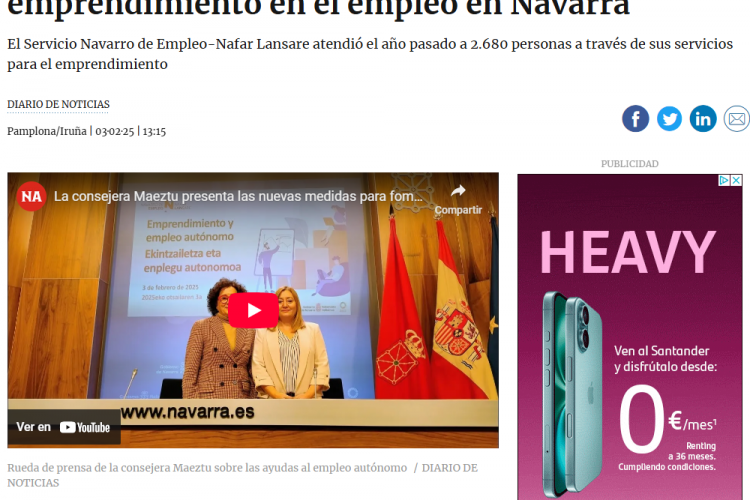 Fotografía del pantallazo de la noticia en la edición online del Diario de Noticias 