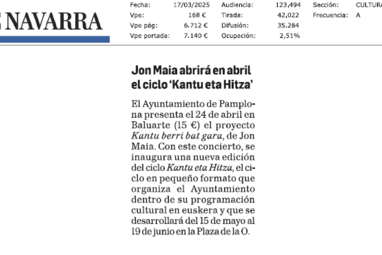 Fotografía del pantallazo de la noticia en la edición impresa de Diario de Navarra