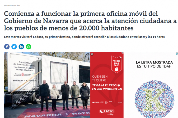 Fotografía del pantallazo de la noticia en la edición online de Diario de Navarra