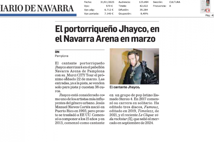 Fotografía del pantallazo de la noticia en la edición impresa de Diario de Navarra