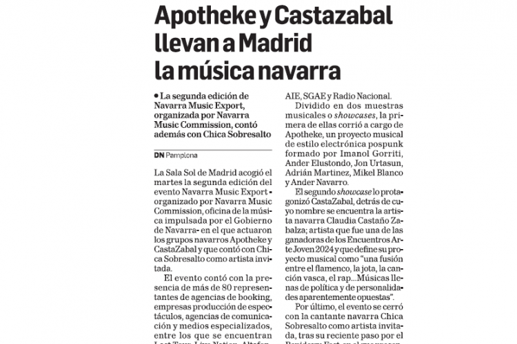 Fotografía del pantallazo de la noticia en la edición impresa del Diario de Navarra