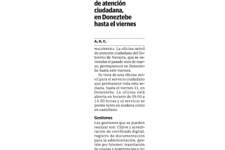 Fotografía del pantallazo de la noticia en la edición impresa del Diario Vasco
