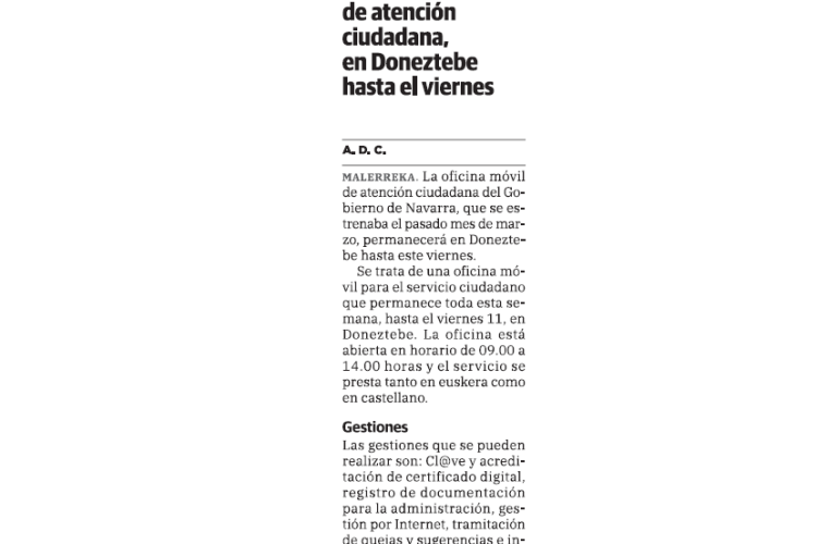 Fotografía del pantallazo de la noticia en la edición impresa del Diario Vasco