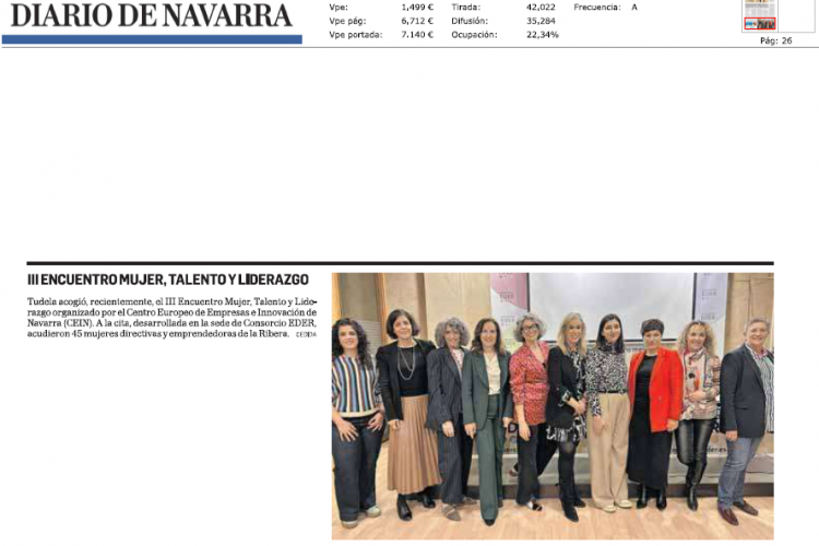 Fotografía del pantallazo de la noticia en la edición impresa de Diario de Navarra
