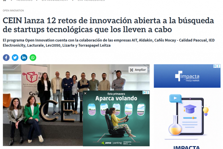 Fotografía del pantallazo de la noticia en la edición digital del Diario de Navarra