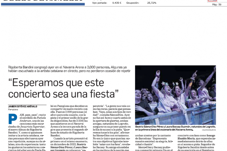 Fotografía del pantallazo de la noticia en la edición impresa del Diario de Navarra