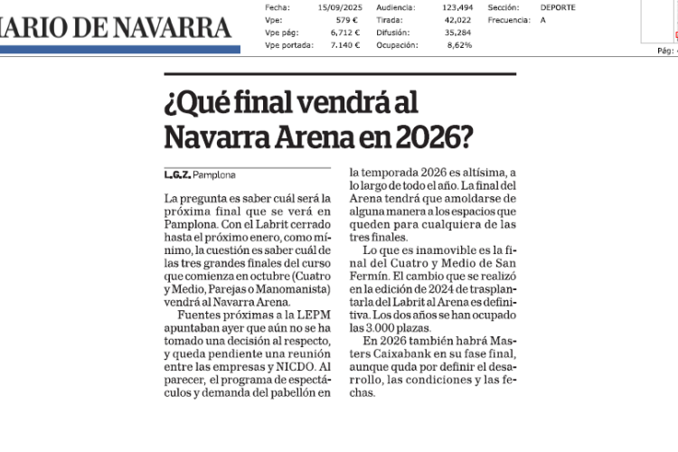 Fotografía del pantallazo de la noticia en la edición impresa del Diario de Navarra