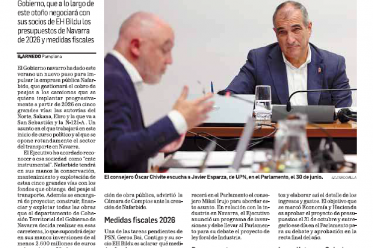 Fotografía del pantallazo de la noticia en la edición impresa del Diario de Navarra