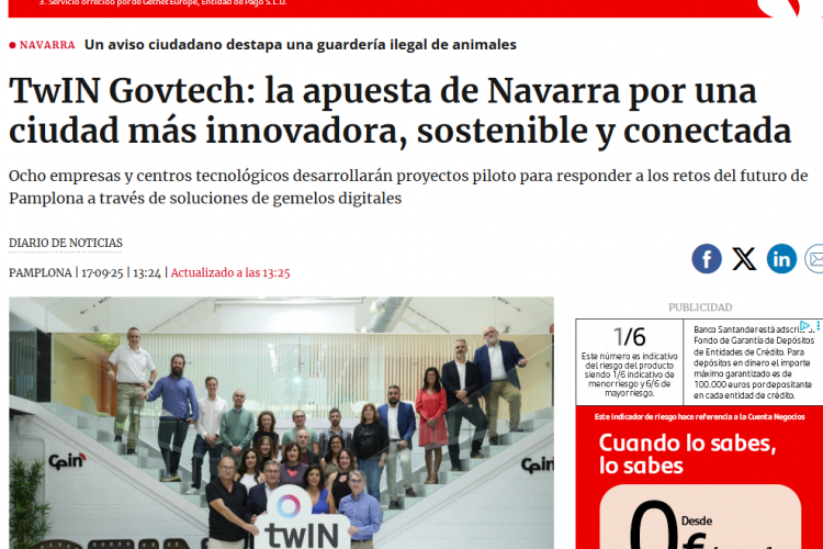 Fotografía del pantallazo de la noticia en la edición online de Diario de Noticias 