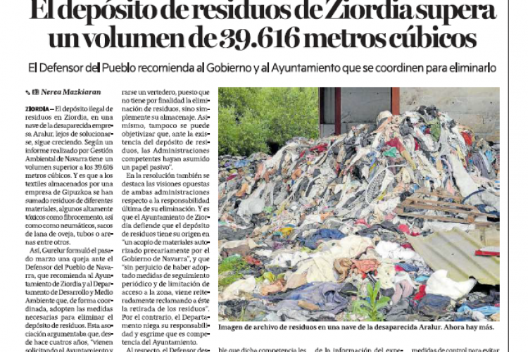 Fotografía del pantallazo de la noticia en la edición impresa del Diario de Noticias