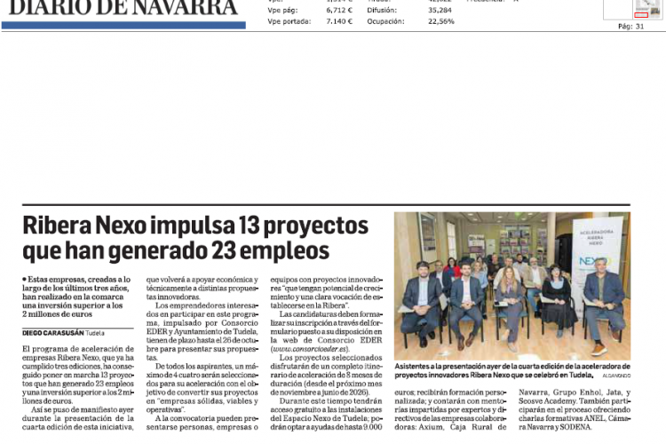 Fotografía del pantallazo de la noticia en la edición impresa del Diario de Navarra