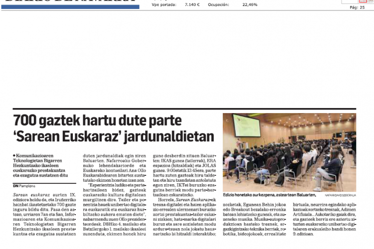 Fotografía del pantallazo de la noticia en la edición impresa del Diario de Navarra