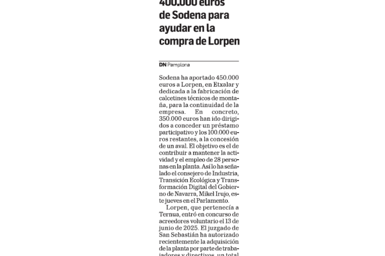 Fotografía del pantallazo de la noticia en la edición impresa de Diario de Navarra