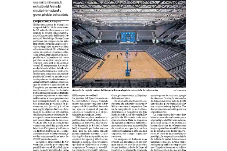 Fotografía del pantallazo de la noticia en la edición impresa de Diario de Navarra