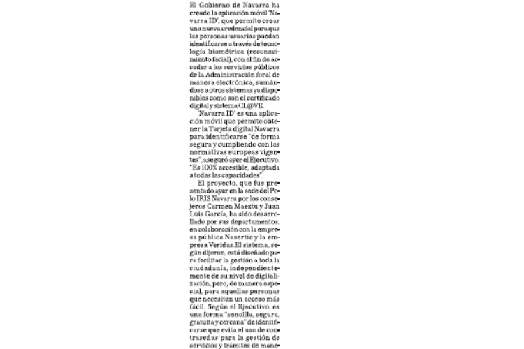 Fotografía del pantallazo de la noticia en la edición impresa de Diario de Navarra