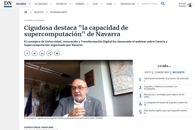 Noticia en la edición online del Diario de Navarra