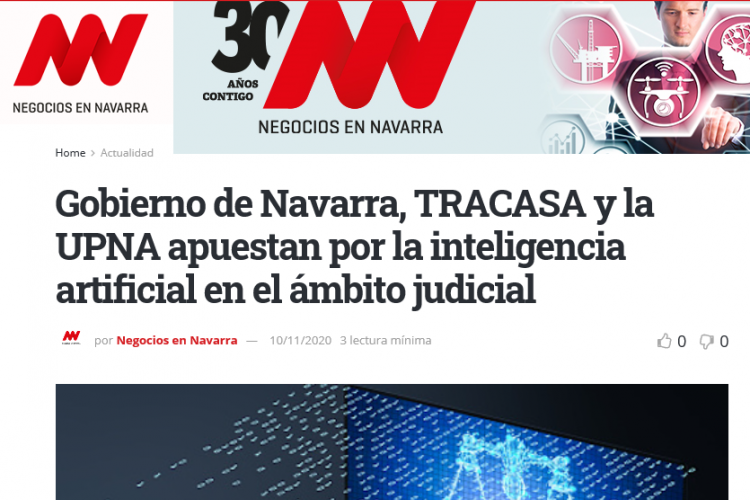 Noticia en la edición online de Negocios en Navarra