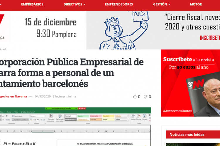Noticia en la edición online de Negocios en Navarra